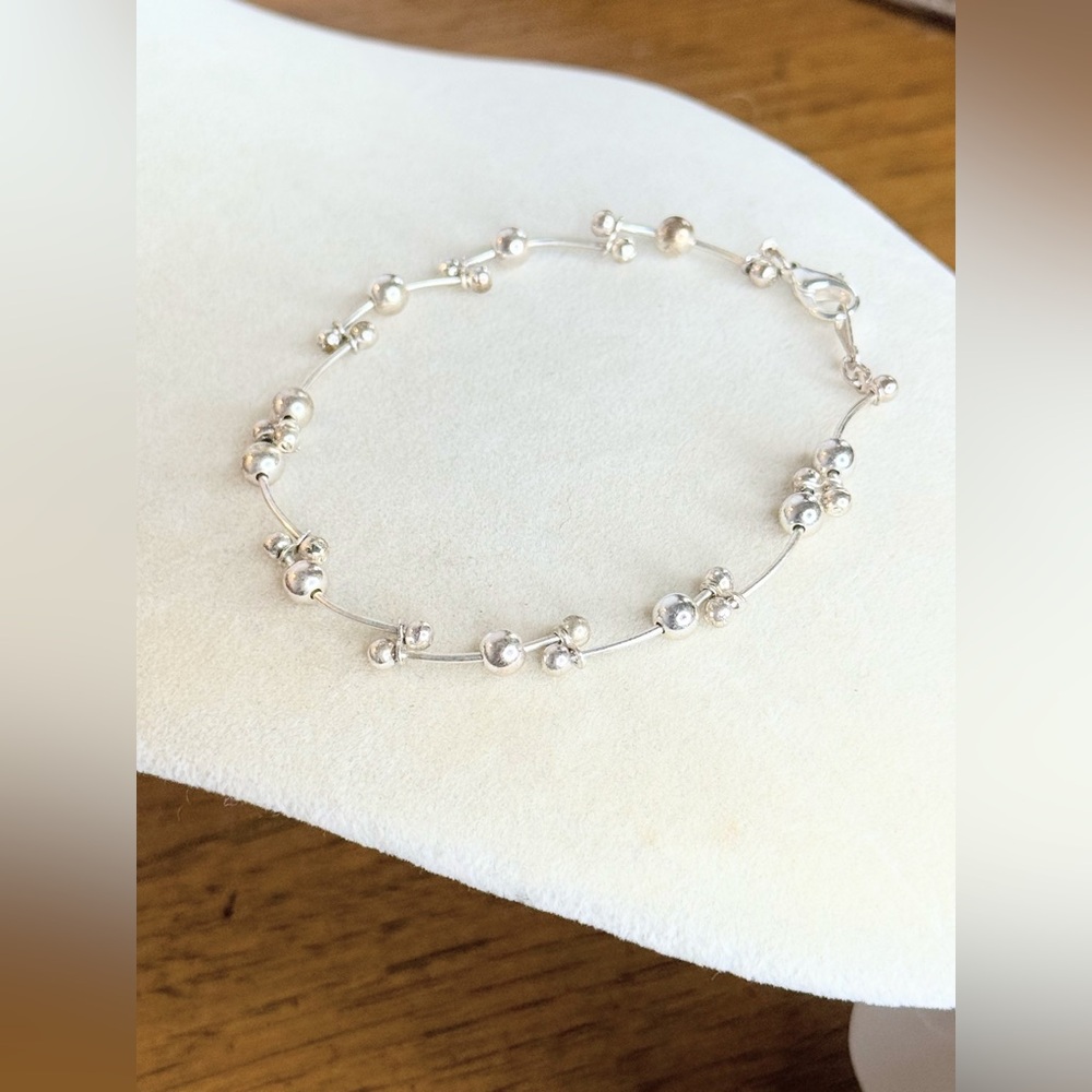 Sterling Silver Beaded Cluster Station Bracelet ~ 7” Delicate Design - Picture 6 of 8